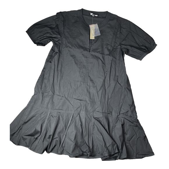 J Crew Delilah Dress in Cotton Poplin Petite Small Black Mini Ruffle Shirtdress - Picture 1 of 10